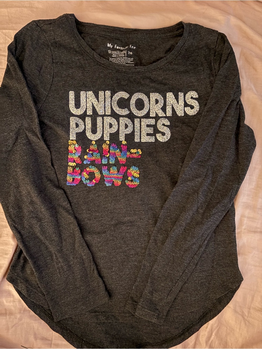 My Favorite Tee Glitter Unicorn Graphic Tee - Charcoal Gray